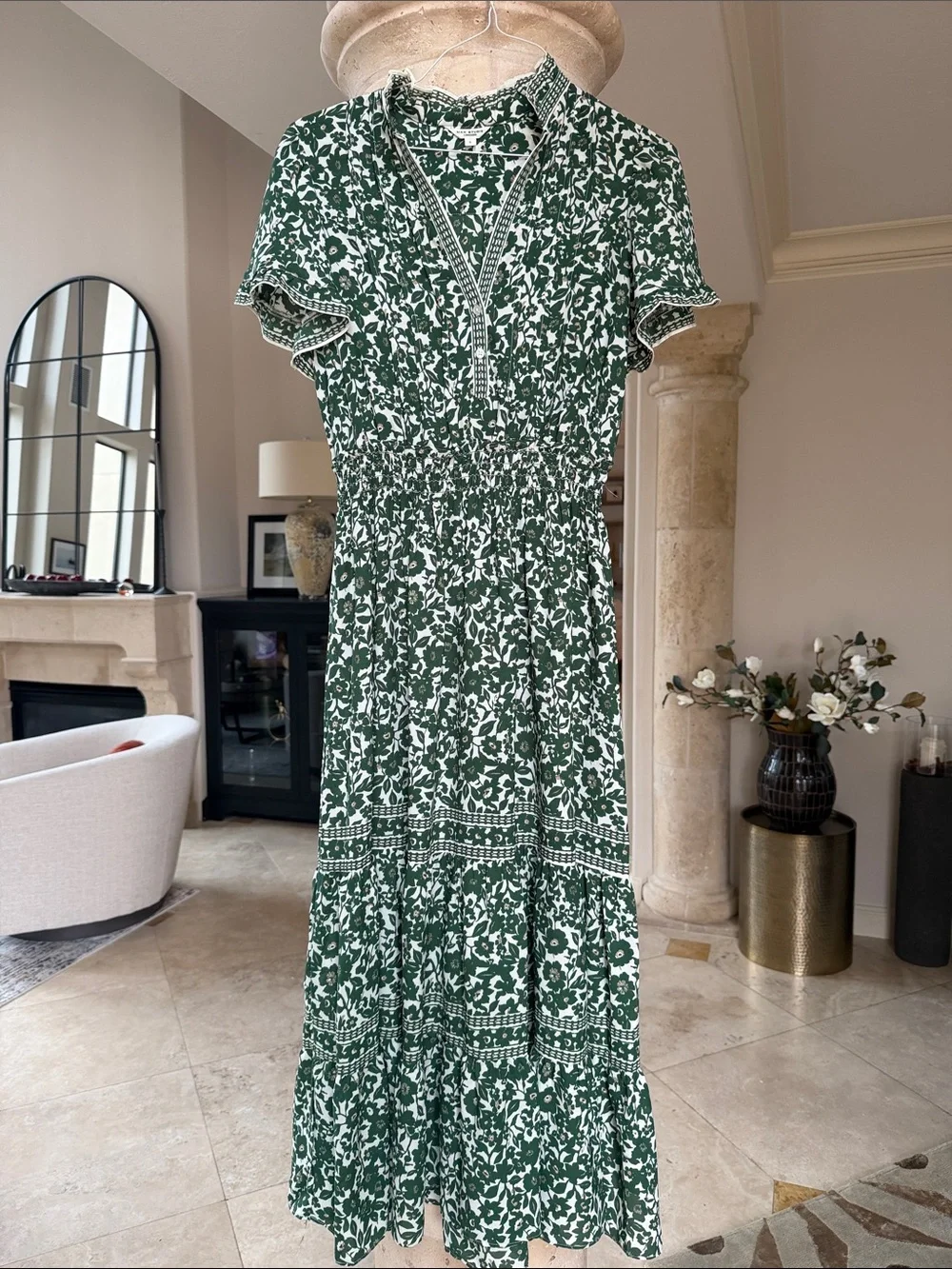 Max Studio London Green and White Floral Maxi Dress Size Large